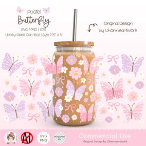 Coquette Butterfly Glass Can Wrap, Coquette Aesthetic, Floral Butterfly Cup Wrap, Floral Glass Can Wrap, Kawaii Cup Wrap, Flower Cup Wrap