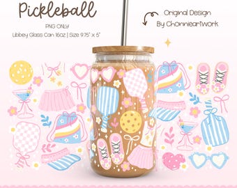 Pastel Pickleball Glass Can Wrap PNG, Coquette Pickleball Preppy Girl Sport Cup Wrap, Pastel Summer Cup Wrap, Cute Pickleballers Gift