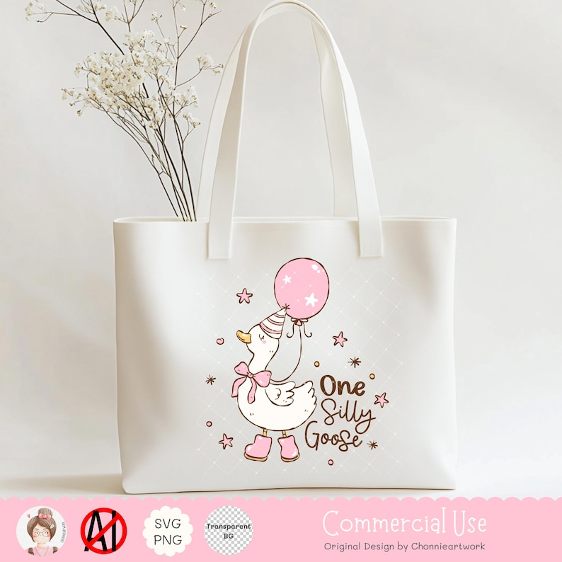 One Silly Goose SVG PNG EPS – Cute Birthday Goose Clipart, Whimsical Farmhouse Party Animal Sublimation, shirts, stickers, and nursery decor image 4