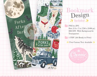 Forks Washington Bookmark, Vampire Bookmark, Rainy Forest Bookmark, Dark Romance Reader Gift, Printable Bookmark