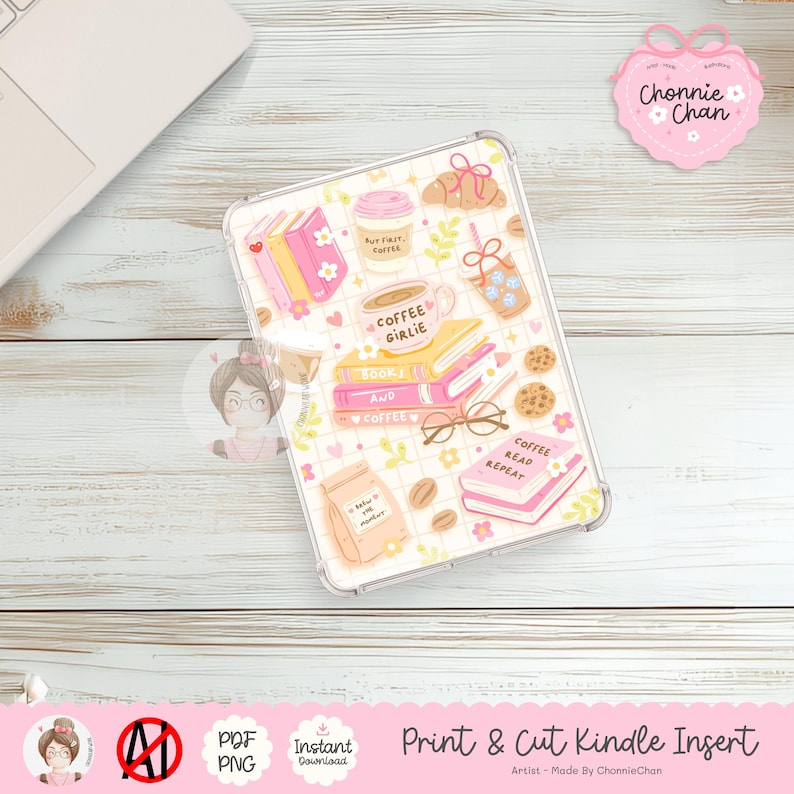 Kindle Inserts Design Coffee Kindle, Book and Coffee Kindle Insert, Kindle Stickers Coffee ...