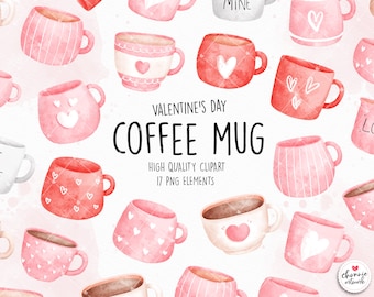 Valentine's day coffee mug clipart, love mug clipart, cup of tea, coffee mug clipart, heart mug clipart, Valentine's clipart