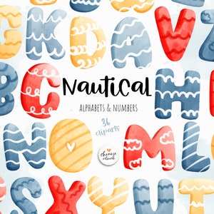 Nautical alphabets and numbers clipart, nautical alphabet, nautical fonts, ocean font, beach font