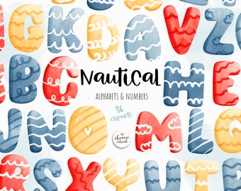 Nautical alphabets and numbers clipart, nautical alphabet, nautical fonts, ocean font, beach font