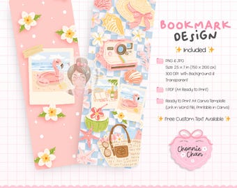 Summer Beach Bookmark Design, Lemon & Flamingo (Digital Download)