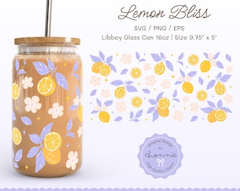 Lemon Glass Can Wrap, Citrus Cup Wrap, Pastel Lemon Cup Wrap, Lemon Aesthetics, Floral Lemon Cup Wrap, Floral Aesthetic, Boho Lemon Wrap