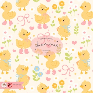 Cute Duckling Seamless Pattern – Adorable Baby Duck Repeating Background, Cottagecore Duck Pattern PNG JPG Gift Wrap Baby Duck Digital Paper
