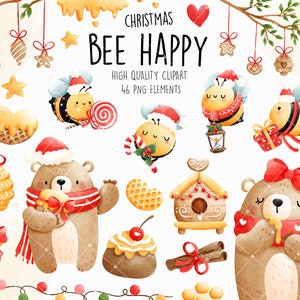 Christmas clipart, Christmas bee clipart, Honey bee clipart, Bee Christmas clipart, bee happy clipart