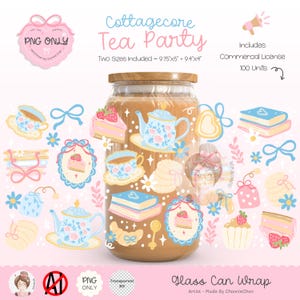 Cottagecore Tea Party Glass Can Wrap, Afternoon Tea Floral Cup Wrap, Floral Tea Set Wrap, Tea Lover Wrap, Tea Bookish Glass Can