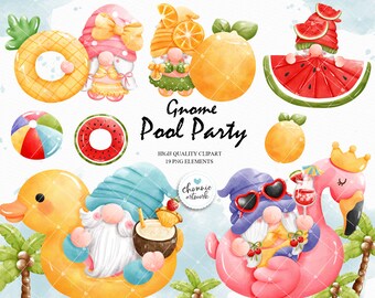 Pool party clipart, pool party gnome clipart, summer gnome clipart, inflatable clipart, gnome inflatable clipart