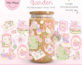 Envoltorio de vidrio con diseño de libros y flores, envoltorio para tazas para amantes de los libros, envoltorio para tazas de té y libros, estética cottagecore, vidrio con diseño de libros, envoltorio floral para libros