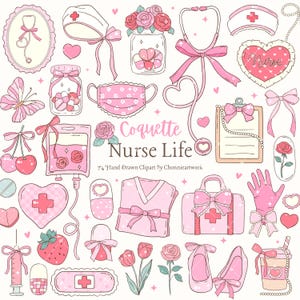 Vintage Coquette Nurse Life Planner Clipart Pink Nurse Png Svg Medical Groovy Mental Health Positive vibes Valentine&#39;s Nurse Healthcare