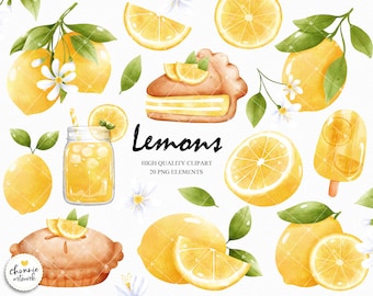 Watercolor Lemons clipart, Summer fruit clipart, fruit clipart,  citrus greenery clipart,lemon clipart