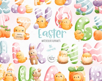 Easter alphabet, Rabbit alphabet, Easter Alphabet, Easter chicken alphabet, Easter font, letter