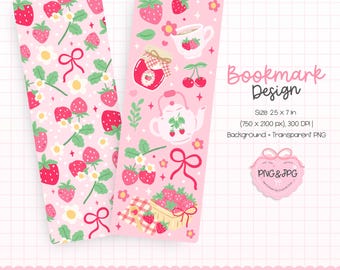 Coquette Strawberry Bookmark, Strawberry Picnic Bookmark, Coquette Bookmark, Picnic Bookmark, Digital Bookmark, Strawberry Aesthetics