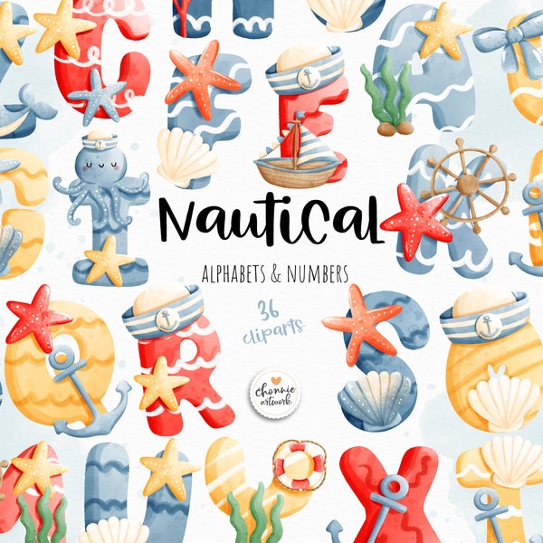 Nautical alphabets and numbers clipart, nautical alphabet, nautical fonts, ocean font, beach font