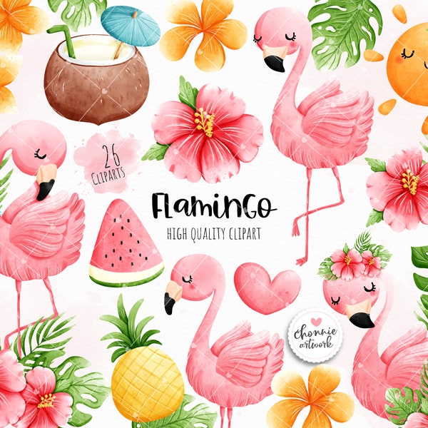 Flamingo clipart, pink tropical flamingo clipart, tropical clipart, summer clipart