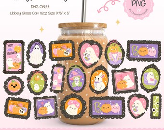 Halloween Ghost Frames Glass Wrap, Cute Ghost Glass Wrap, Spooky Cozy Halloween , Halloween Aesthetic,Cute Ghost Clipart, Bookish Halloween