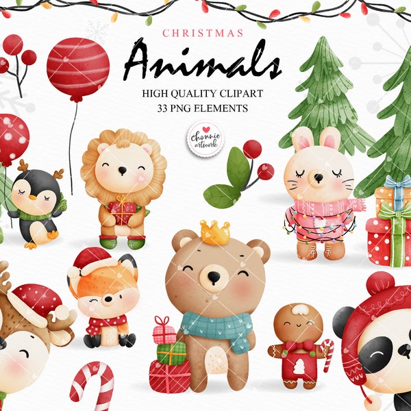 Christmas Animals Clipart, Christmas Clipart, Christmas woodland clipart, Animal Clipart, Merry Christmas
