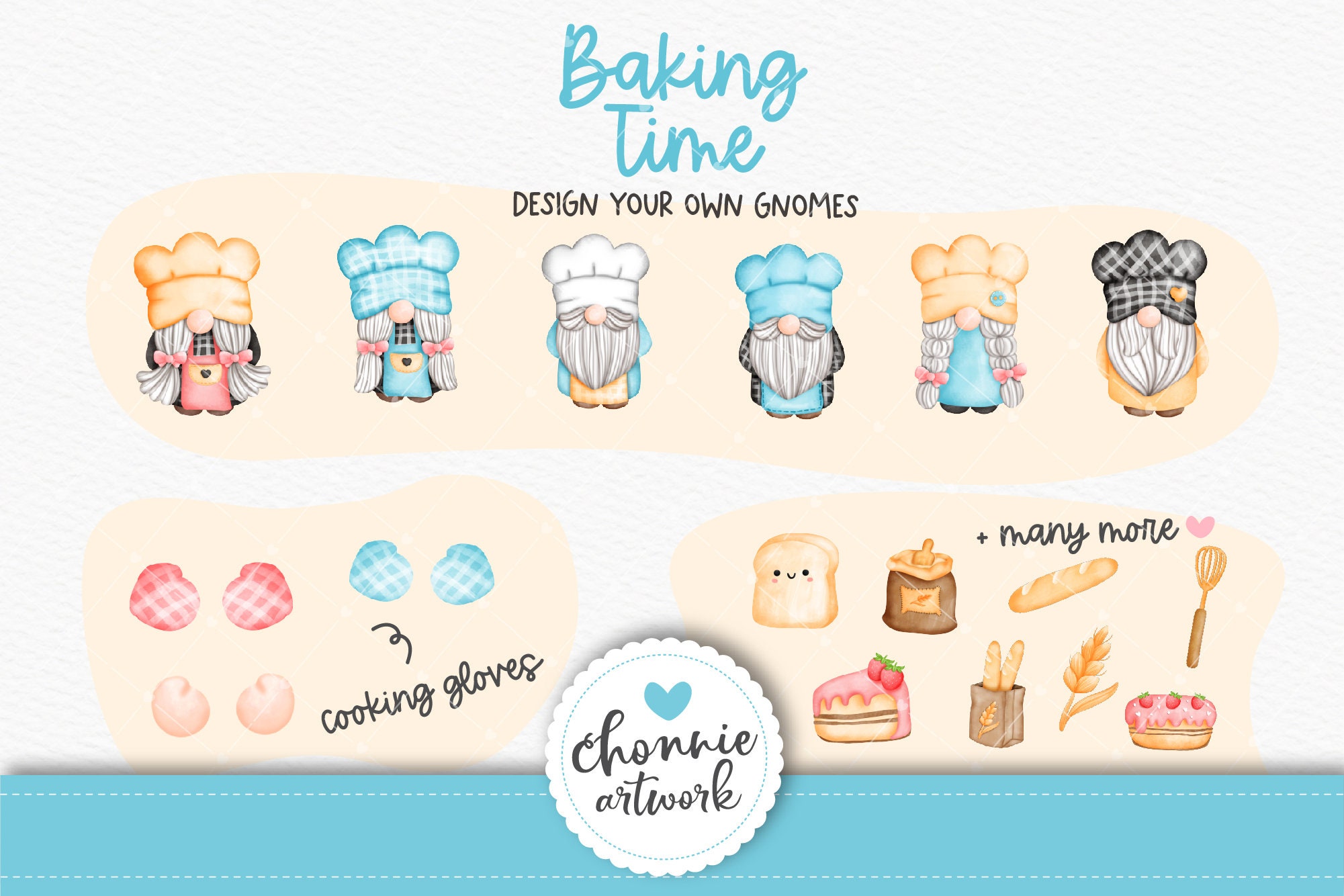 Watercolor Chef Gnomes cook, kitchen gnomes baker clip art