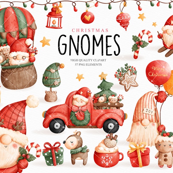 Christmas Gnome Clipart, Christmas Clipart, Gnome Clipart, Santa Gnome Clipart, Gnome Christmas, Christmas Car Clipart