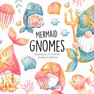 Gnome mermaid clipart, mermaid clipart, gnome clipart, mermaid gnome clipart, ocean gnome clipart