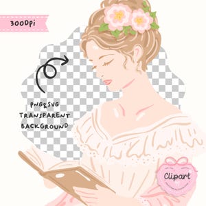Vintage Bookish Girlie Clipart, Romance Book Reader, Books Lovers Clipart, Bookish Girlie Png, Bookish Love Quote, Cute Bookish Stickers image 2