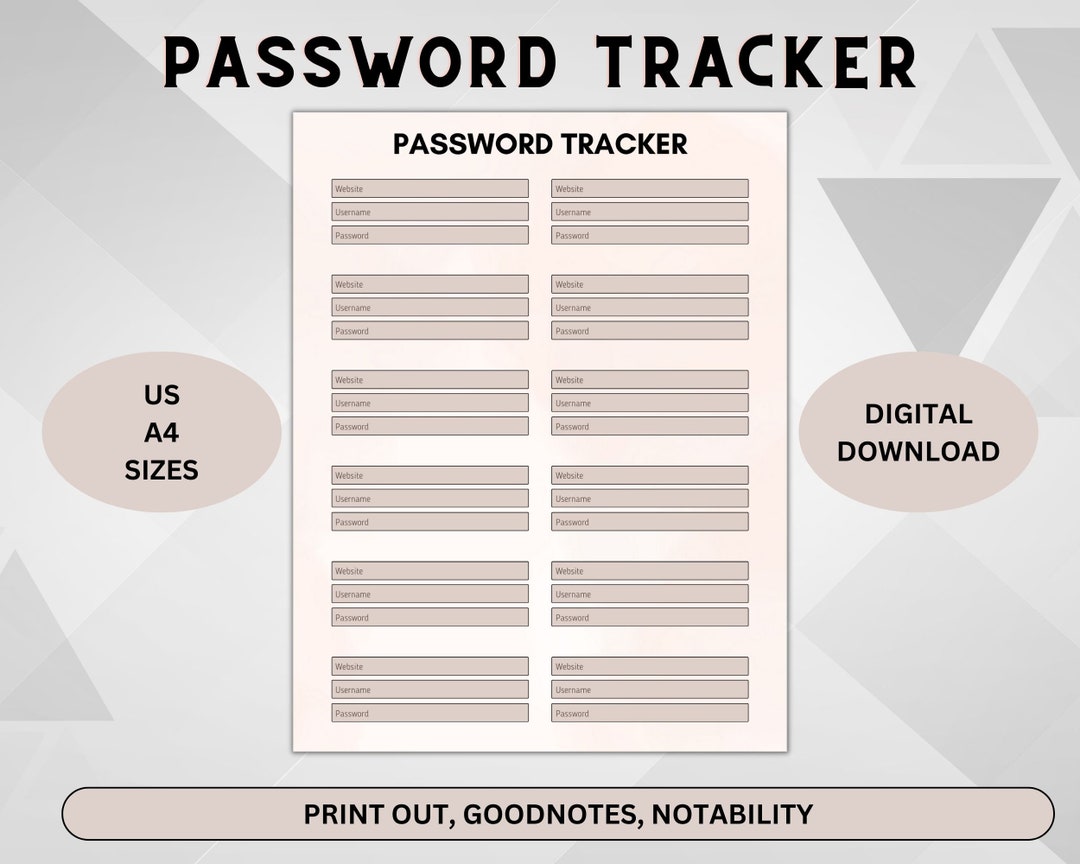 Password Tracker Printable Digital Download Password Keeper - Etsy