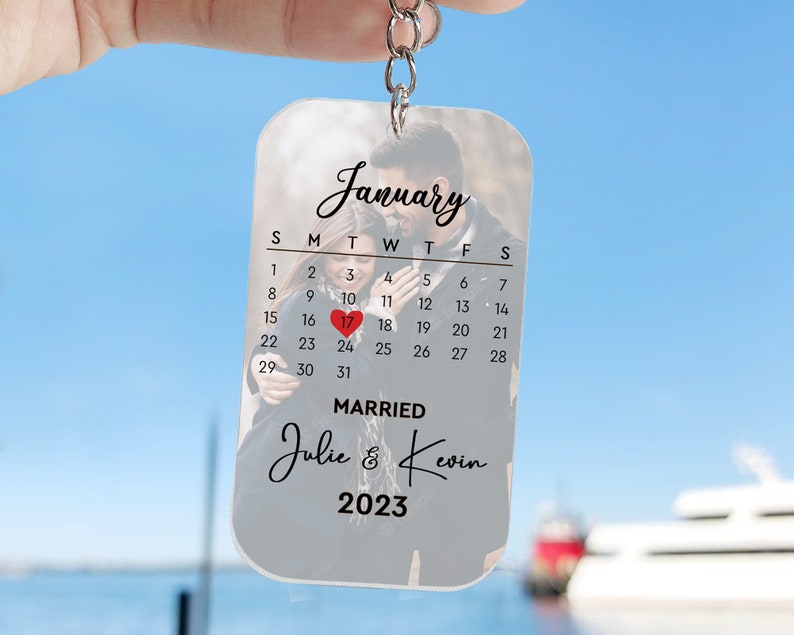 Custom Anniversary Date Calendar Photo Acrylic Keychain Etsy