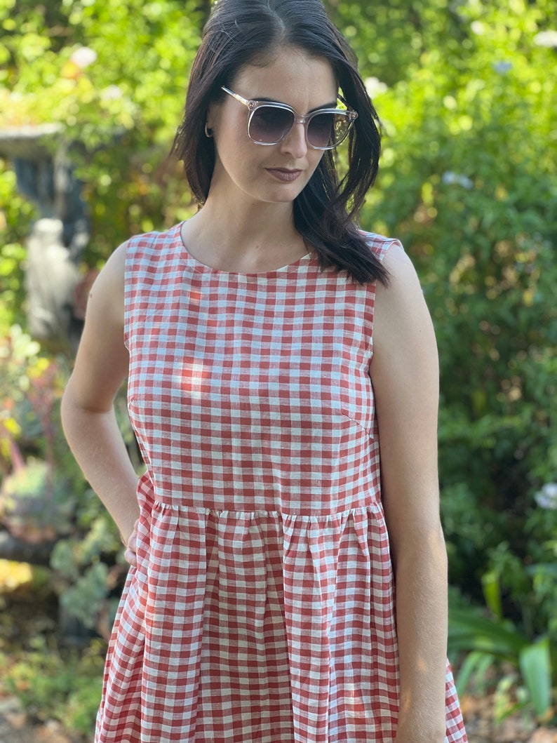 Rust Linen Gingham Summer Dress Boho Handmade - Etsy