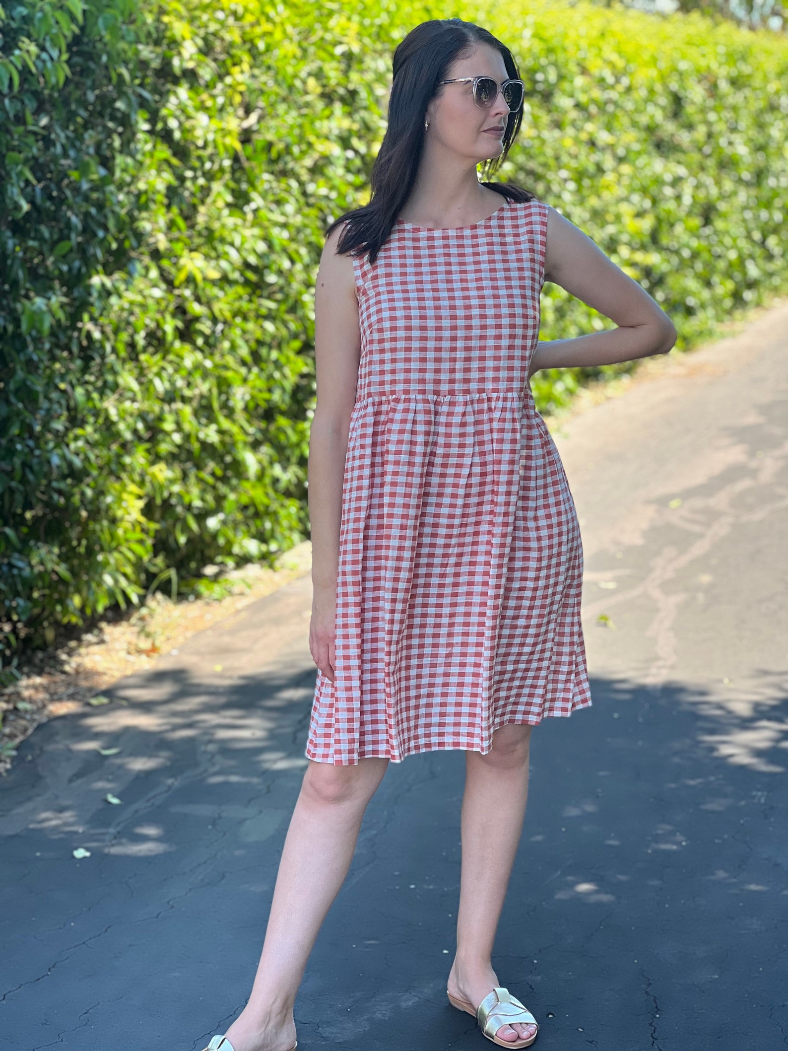 Rust Linen Gingham Summer Dress Boho Handmade - Etsy