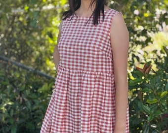 Rust Linen Gingham Summer Dress boho handmade