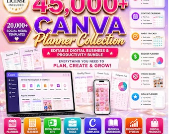 45,000+ Digital Planner Bundle 2026–2028,Editable Canva PLR MRR Planner Template,GoodNotes Notability,Daily Planner,Daily Weekly Journal MRR