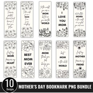 Moederdag bladwijzer PNG-bundel, Happy Mother's Day png, Moederdagcadeau, bladwijzersjabloon png, beste moeder ooit bloemenbladwijzers