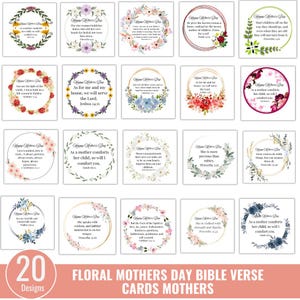 Moederdagkaarten bijbelvers, schriftkaarten, geheugenvers, christelijk Moederdagcadeau voor moeder, voor oma, bloemen afdrukbaar