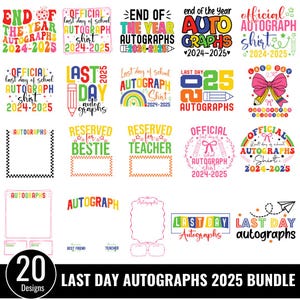 Paquete de autógrafos del último día de 2025 (SVG), Último día de clases (Png), Autógrafo (Png), Fin de clases (Png), ¡Adiós, nos vamos! (Png), Último año de 2025, Maestro (Svg)