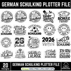 German plotter file school enrollment svg bundle,school start sayings,school start svg,schulkind 2026,German Schulkind svg,German school
