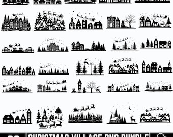 Kerstdorp SVG bundel, winter huis bundel, kerst huizen SVG, kerstboom SVG, kerst SVG, kerst stad SVG