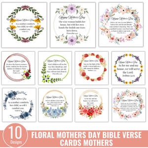 Cartões com versículos bíblicos florais para o Dia das Mães, cartões bíblicos para o Dia das Mães, cartões com as Escrituras, presente cristão para o Dia das Mães para a mãe, cartões com versículos bíblicos