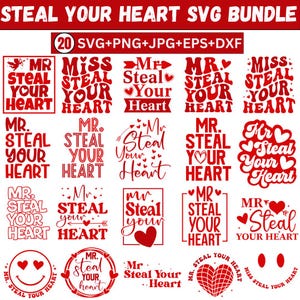 Mr Steal Your Heart Svg-paket, Retro Valentine Svg, Pojkar Valentine Svg, Alla hjärtans dag-tröja Svg, Barn Valentines Png, Alla hjärtans dag-tröja Svg