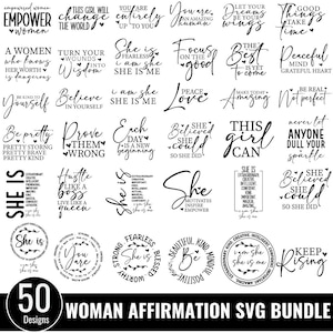 Pacote SVG de Afirmações Femininas, Citações Positivas, Citações de Garotas, Empoderamento Feminino, Ela Sou Eu, Mulher Forte, Inspiradora