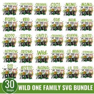 Wild One Familie passendes Geburtstags-T-Shirt Bündel, Dschungel-Safari-Designs, Wild One 1. Geburtstag Safaritiere Png, Mama und Papa, Löwengiraffe