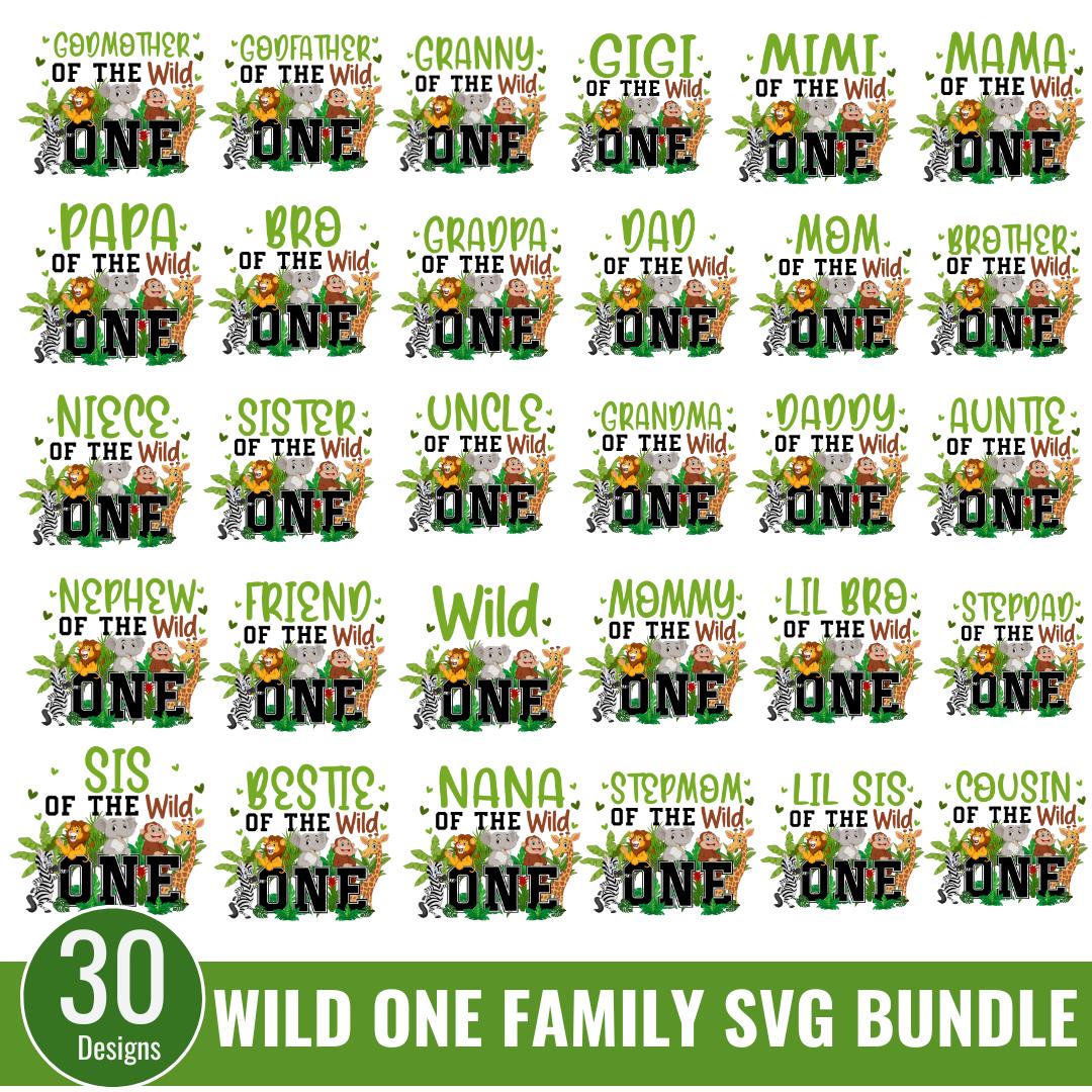 Wild One Family Matching Birthday T-shirt Bundle, Jungle Safari Designs, Wild One 1st Birthday Safari Animals Png, Mom and Dad, Lion giraffe