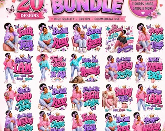 Faith Based Black Woman Png Bundle,African American Praying Stickers, Retro Catholic Bible Verse Designs, Christian Inspirational Designs