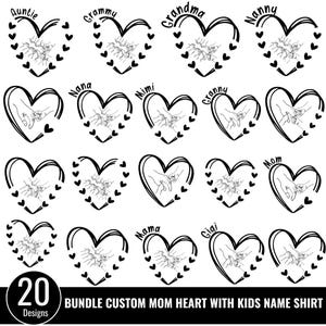 1-10 Benutzerdefiniertes Mama-Herz mit Kindernamen-Shirt, Oma-Liebe, Muttertagssvg, benutzerdefiniertes Herz-Enkelkind-Namenssvg, Geschenk-Beste Mutter aller Zeiten, Mama Hand-Svg