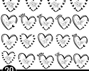 1-10 Custom Mom Heart With Kids Name Shirt, Grandma Love, Mother's Day Svg,Custom Heart Grandkid Name Svg, Gift Best Mom Ever, Mama Hand Svg