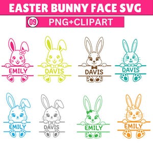 Easter Bunny Face SVG, Easter Bunny Split Monogram Sublimation PNG , Personalized Easter Basket Design, Bunny Name Frame SVG