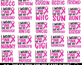Bär rosa för min familj svg-paket, cancermedvetenhetströja, rosa bandet-tröja, bär rosa för min mamma, cancermedvetenhetströja, bröstcancer