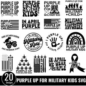 Militair kind Svg-bundel, maand van het militaire kind Svg, militaire kinderen Png, paars omhoog Png, patriottische Svg, militair kind Shirt Design Svg