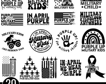 Military Child Svg Bundle, Month of the Military Child Svg, Military Kids Png, Purple Up Png, Patriotic Svg, Military Child Shirt Design Svg